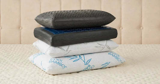 Bamboo cooling pillows stacked on top of each other