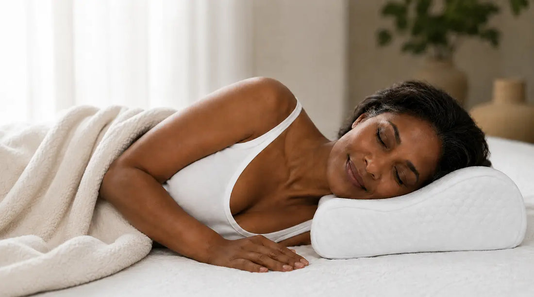 Woman sleeping on a cooling contour pillow