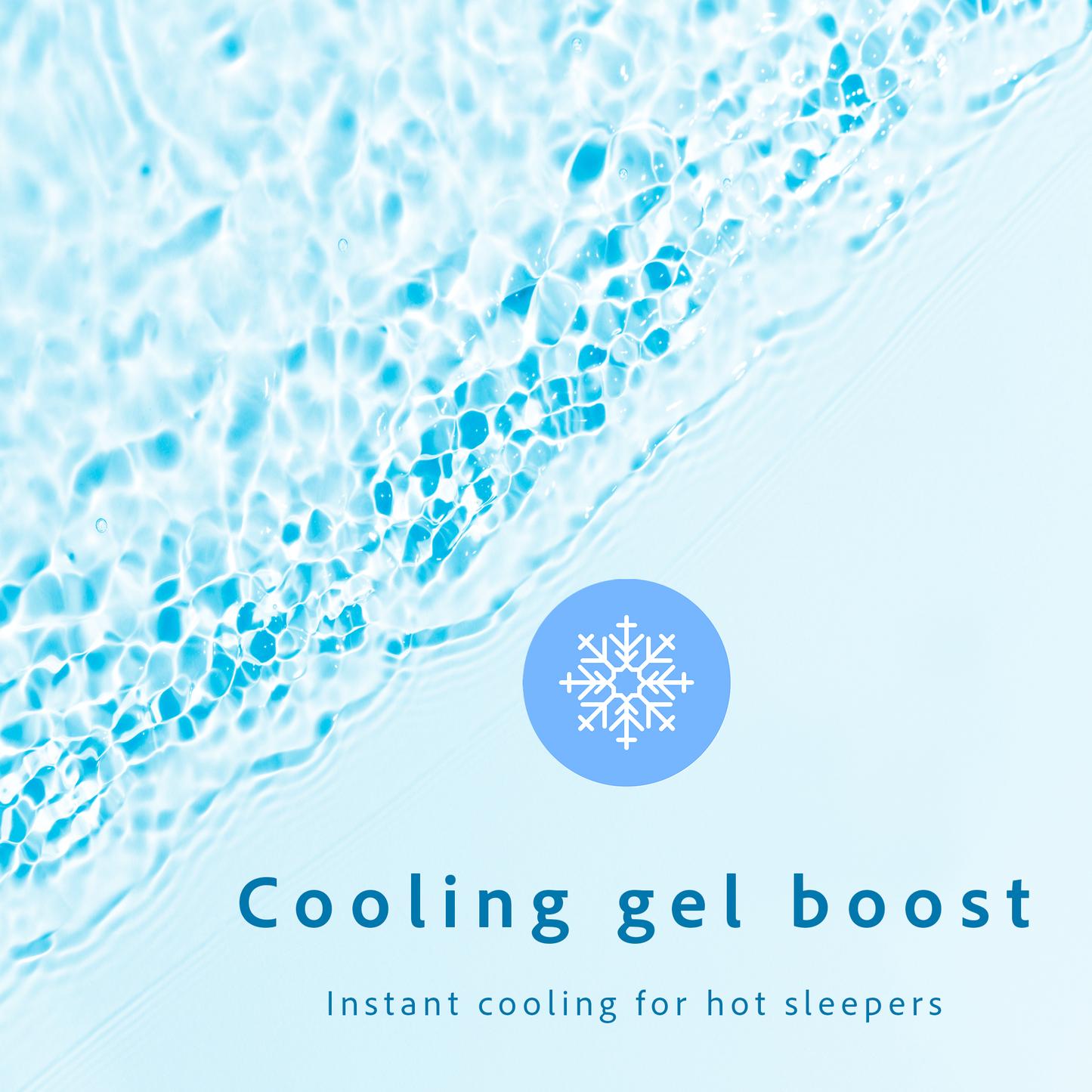 Cooling gel boost product with blue gel texture and snowflake logo on a light blue background
