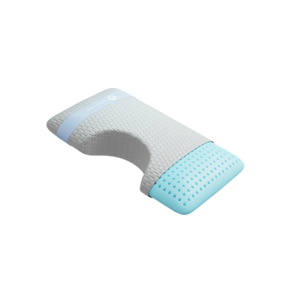 Cooling pillow for side sleepers by blue sleep, tilted side view